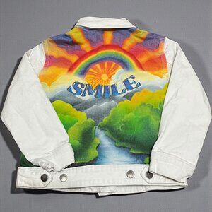 Stella McCartney Kids Denim SMILE Jacket sz 6 White Rainbow Painted Embroidered